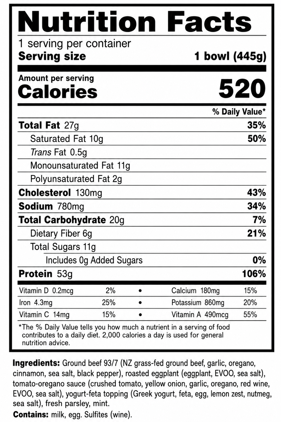 Nutrition facts for Mediterranean Eggplant Beef Bake