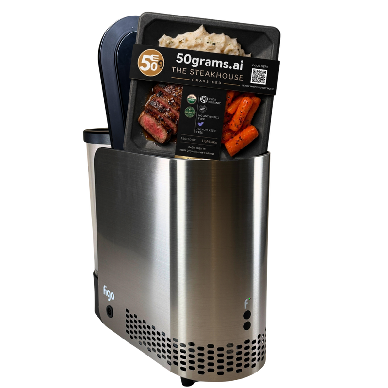 Figo smart cooker with a 50grams meal pack loaded on top